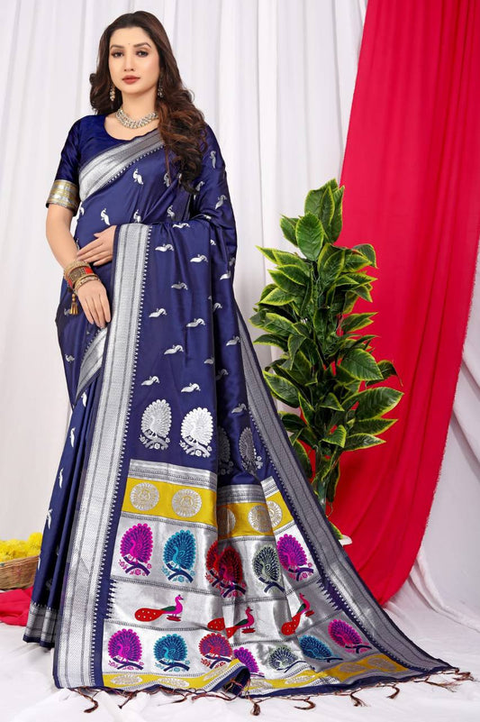 Blue Beautiful Soft Pure Silk Paithani Saree