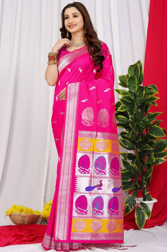 Rani Beautiful Soft Pure Silk Paithani Saree