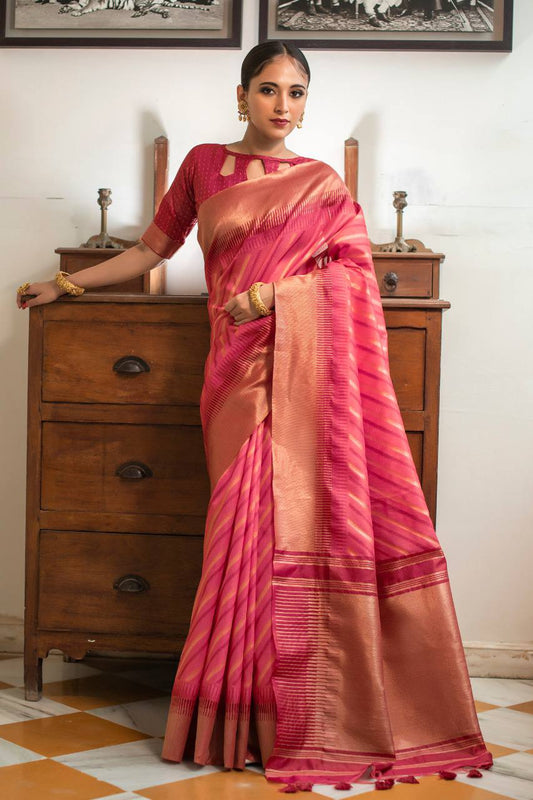 Pink Semi Tussar Silk Saree