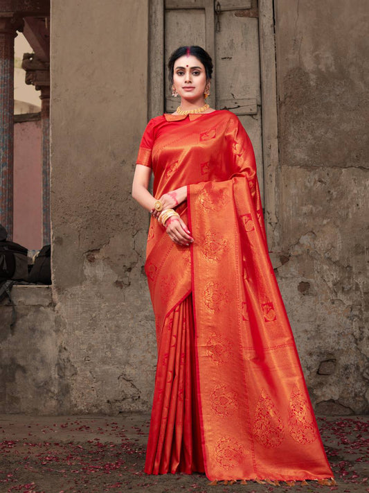 Red Pure Softy Silk Saree With Handloom Zari