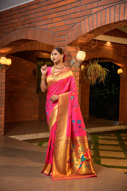 Rani Paithani Pure Silk Handloom Saree With Pure Jari