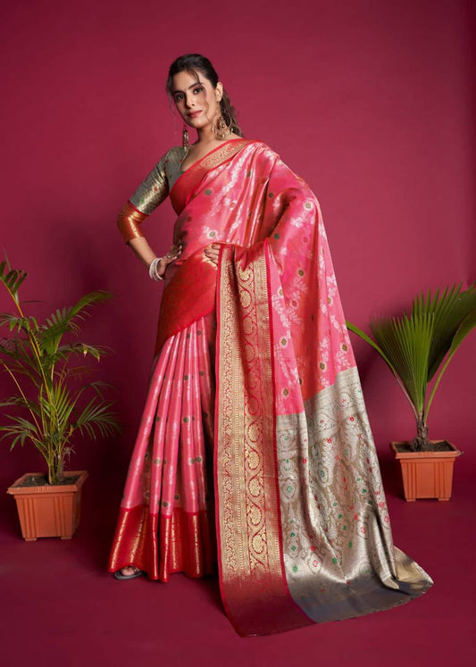 Pink Soft Kanjivaram Silk Saree