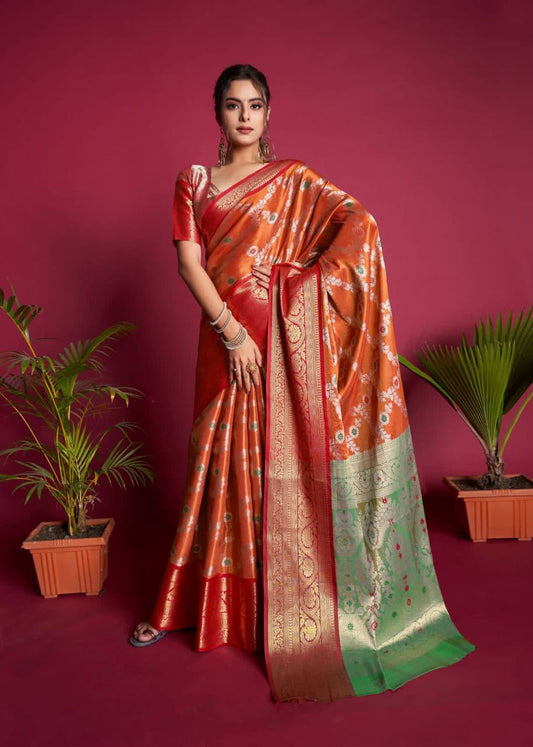 Orange Soft Kanjivaram Silk Saree