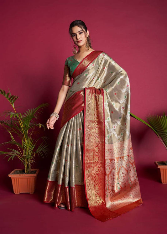 Grey Soft Kanjivaram Silk Saree