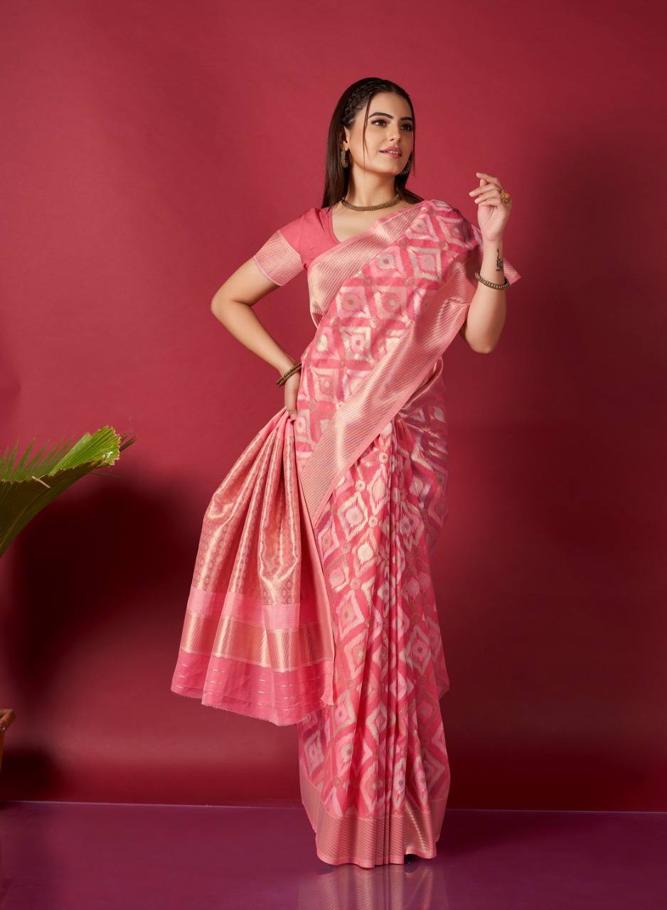 Rani Linen Saree With Ikkat Self Weaving