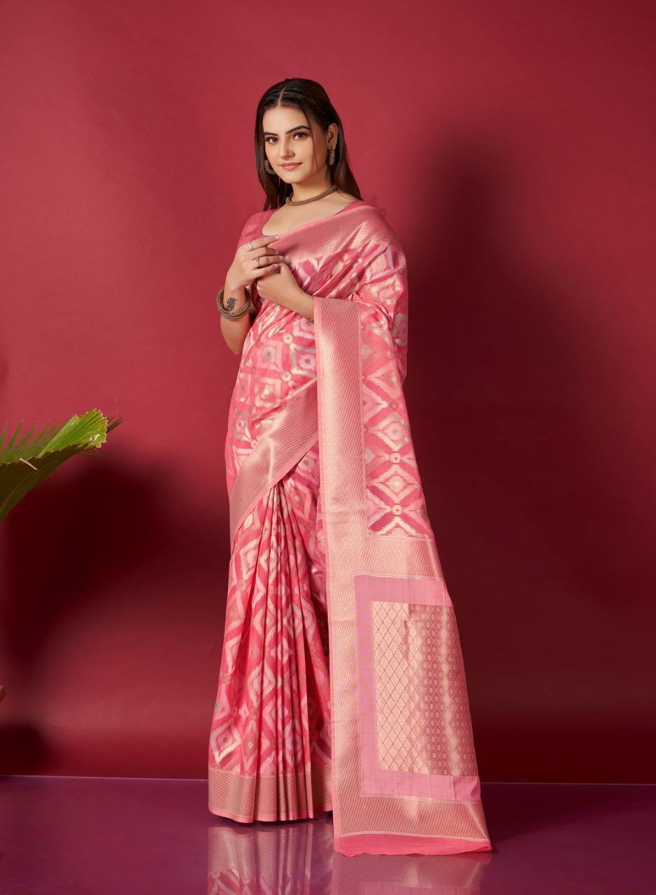 Rani Linen Saree With Ikkat Self Weaving