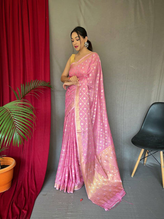 Pink Pure Muslin Soft Silk Saree