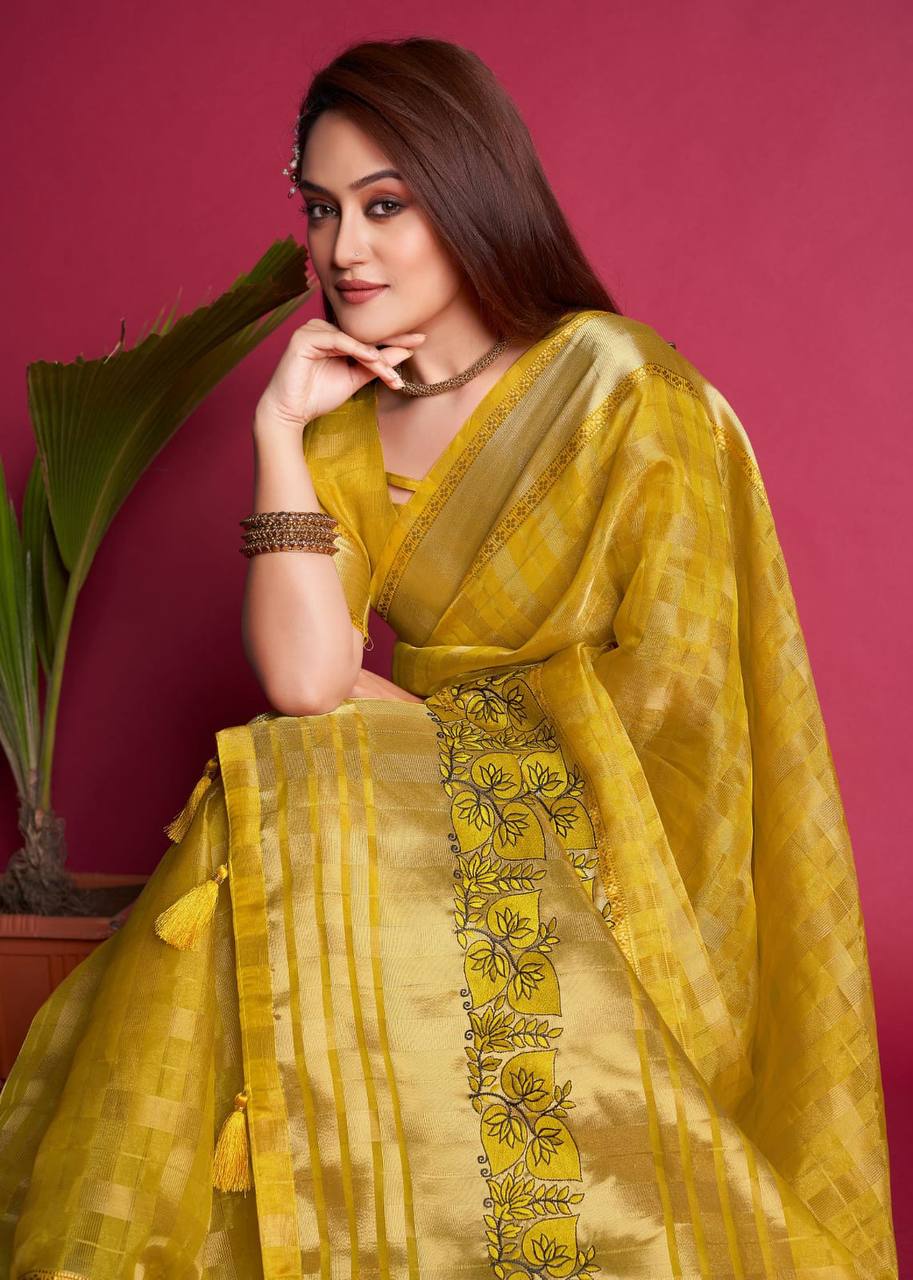 PURE ORGANZA THREAD EMBROIDED SAREE in Mehsana at best price by Marian  Boutique (Head Office) - Justdial