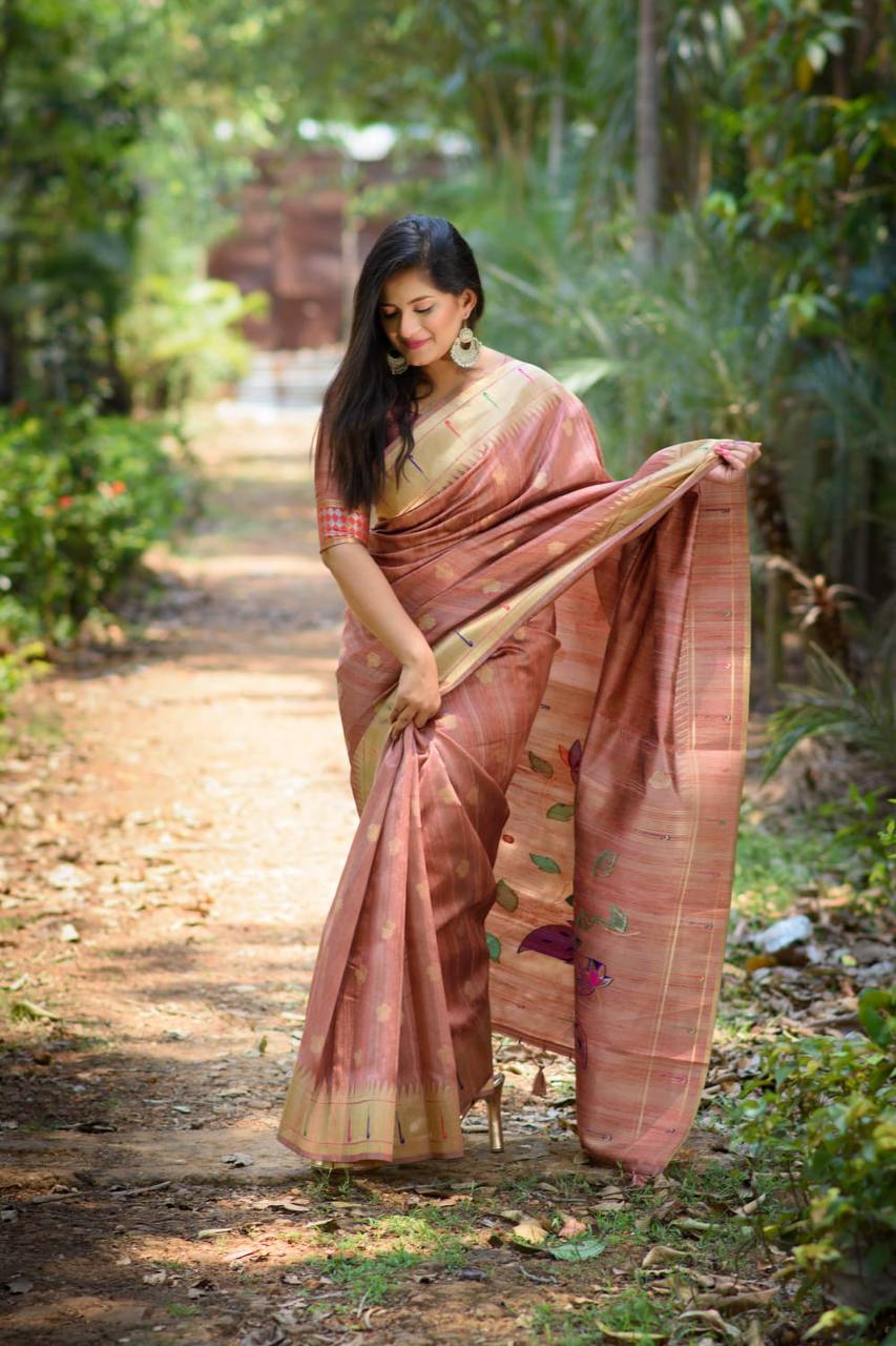 Peach Paithani Cotton Silk Saree: Elegant and Luxurious – Luxurion World