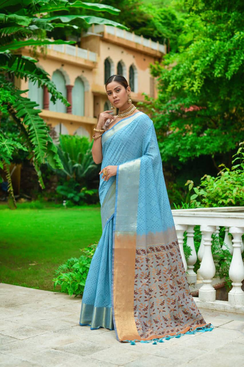 Sky Blue Premium Chanderi Silk Saree