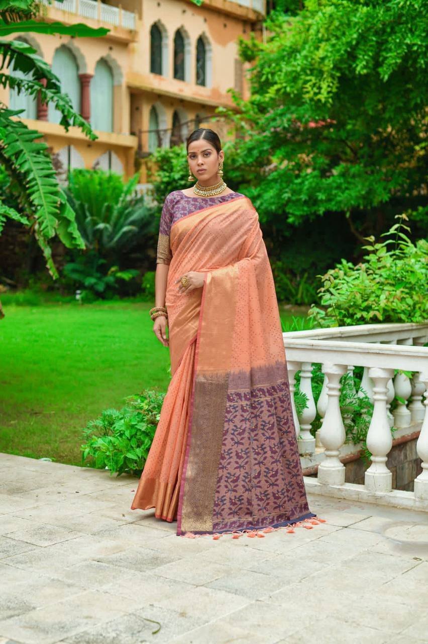 Peach Premium Chanderi Silk Saree