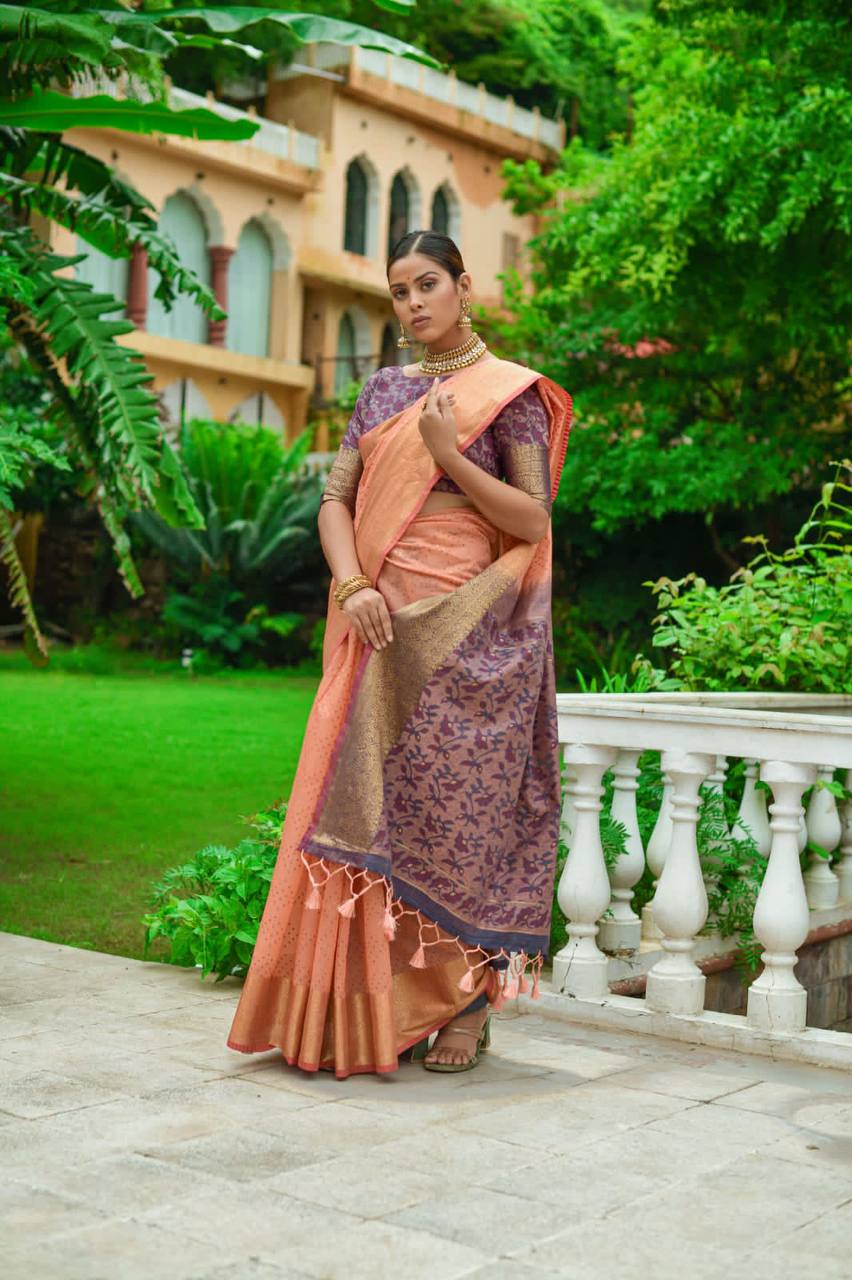 Peach Premium Chanderi Silk Saree